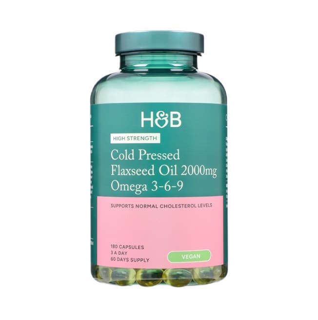 Óleo de linhaça prensado a frio de alta resistência Omega 3-6-9, 2000mg - 180 cápsulas | Holland & Barrett